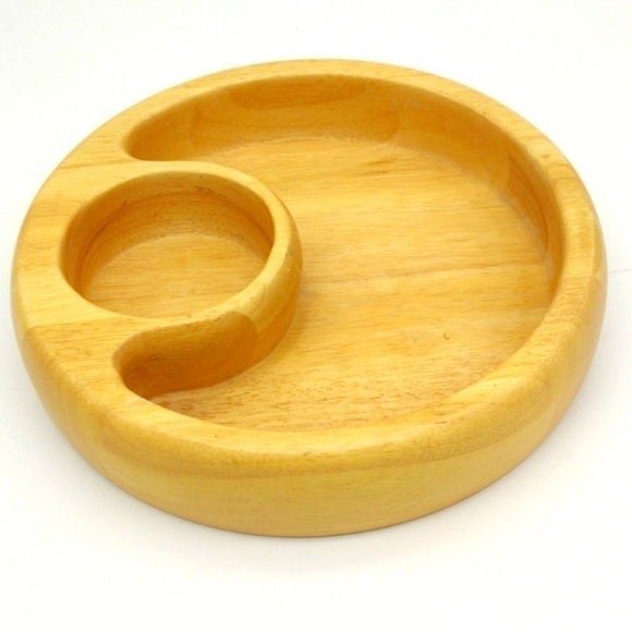 Crate and Barrel Wooden Chip and Dip bowl. - Picture 2 of 8